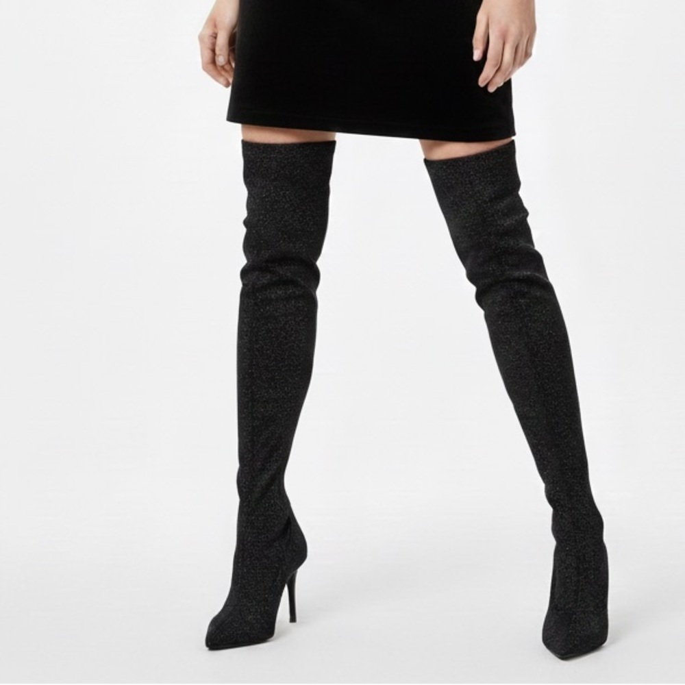 NIB Giuseppe Zanotti Stretch Glitter Over The Knee Boots Black Sz 36